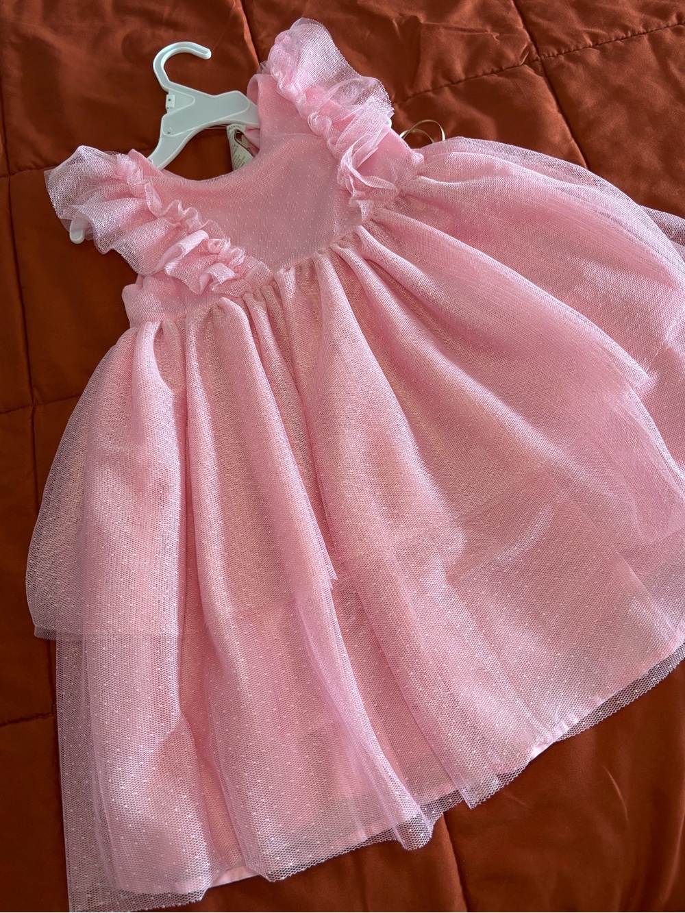 Girls' Pink Tulle Party Dress With Bow Pearl Detail On Back NWT Pink Dot Details